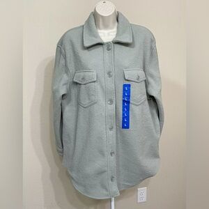 Hilary Radley Women’s Green Collared Long Sleeve Button Up Shirt Jacket Coat s L